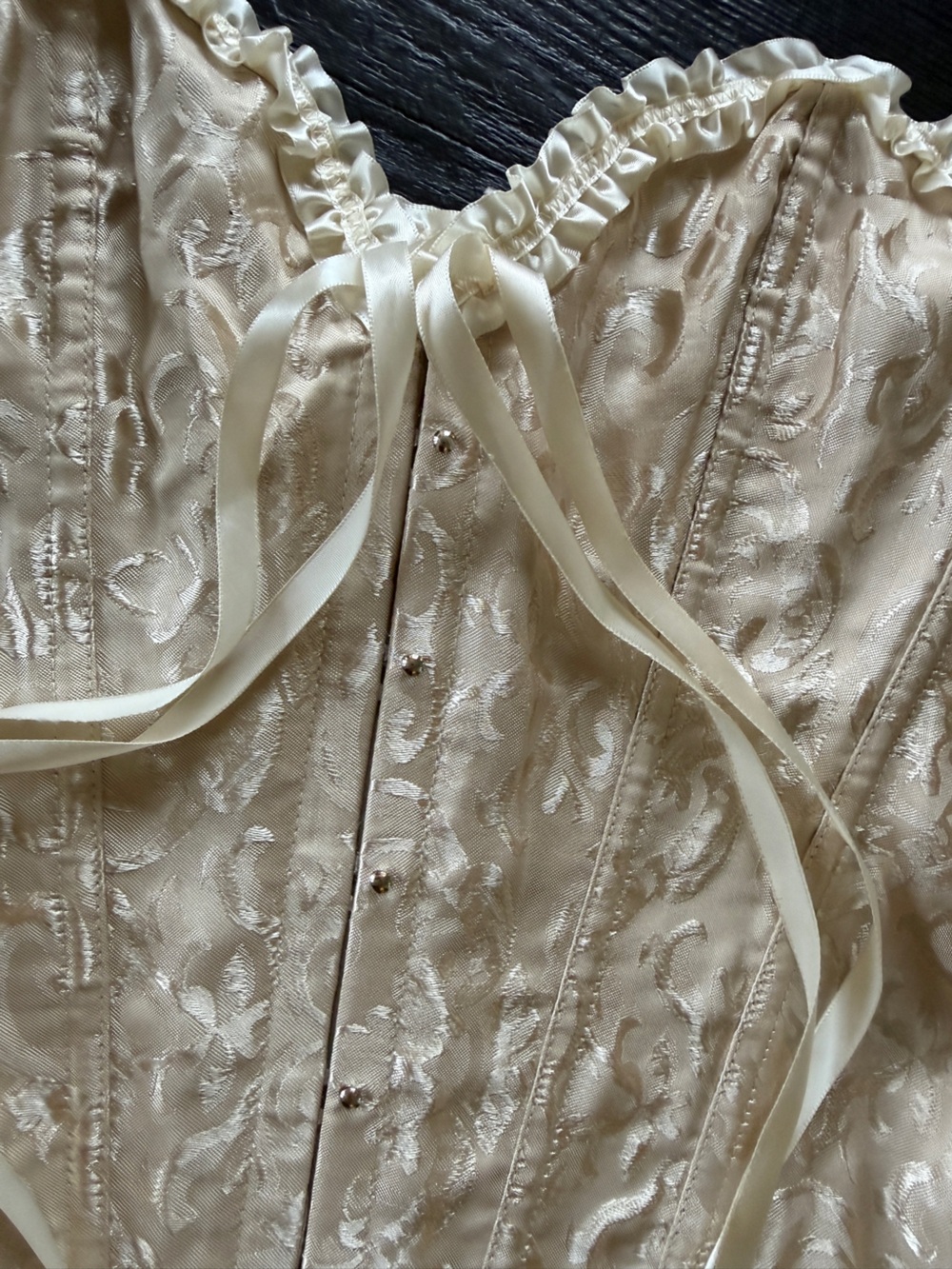 Ivory Lace-Up Brocade Corset Bustier Satin Top L NWOT - Picture 4 of 16